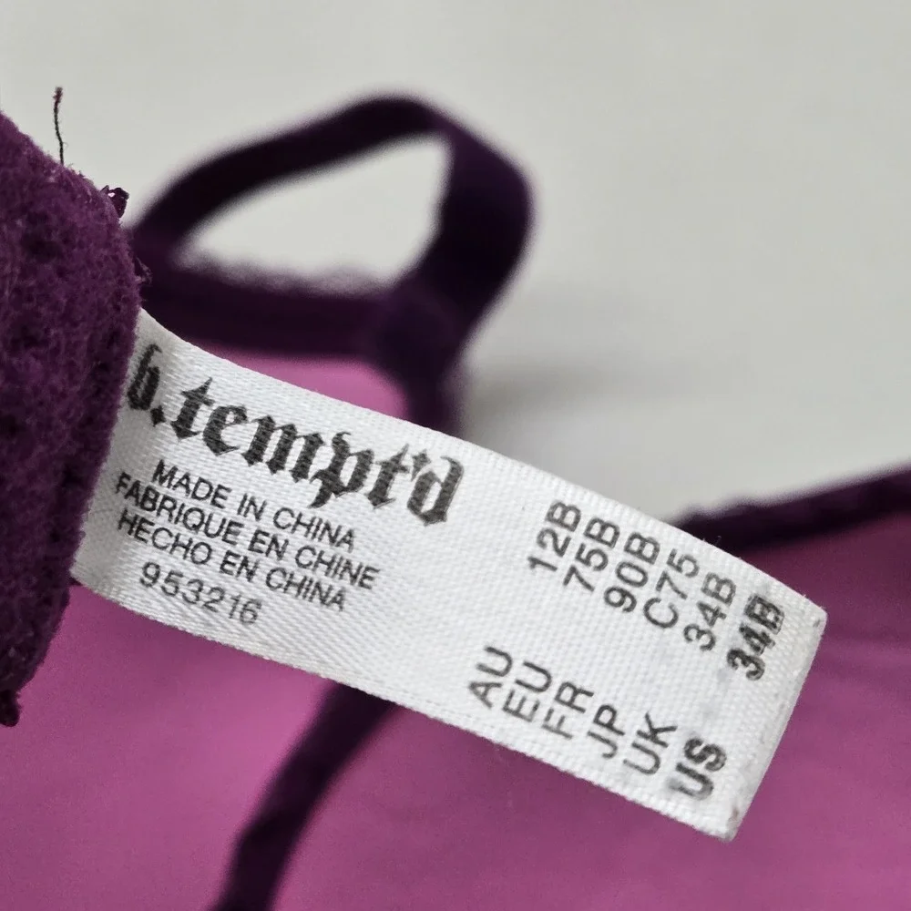 Btempt'd Women Bra 34B Purple Striped T Shirt Underwired Lace Mesh‎